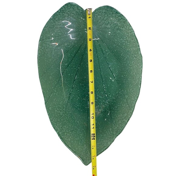 Vintage Leaf Fruit Bowl Art Deco Glass Green Serving Dish Decor 15 1/4” X  10” - Picture 6 of 14